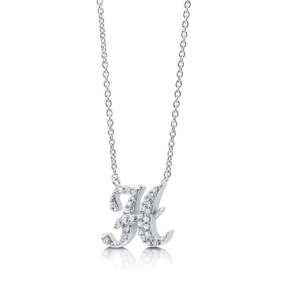 Angle view of Initial Letter CZ Necklace in Sterling Silver, H