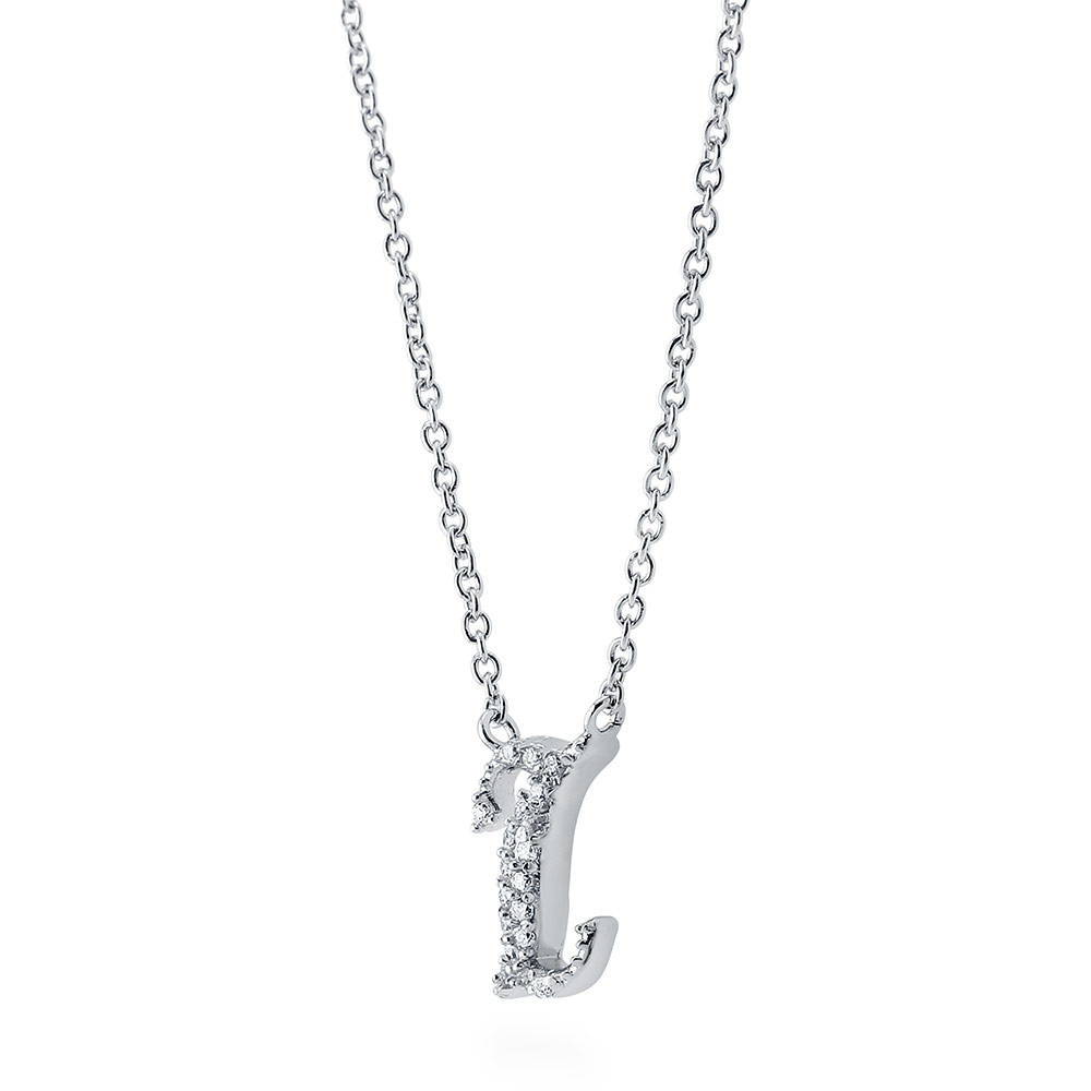 Front view of Initial Letter CZ Necklace in Sterling Silver, I