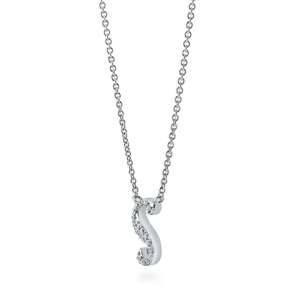 Front view of Initial Letter CZ Necklace in Sterling Silver, S