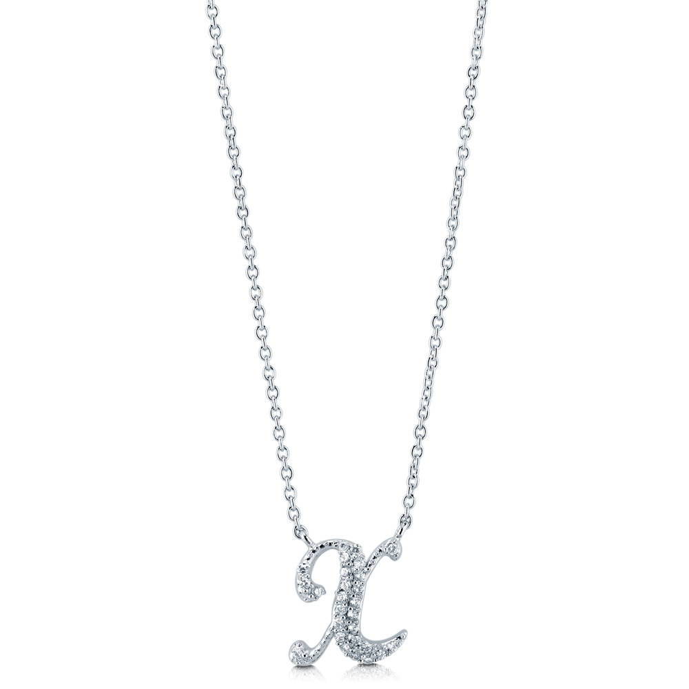 Front view of Initial Letter CZ Necklace in Sterling Silver, X