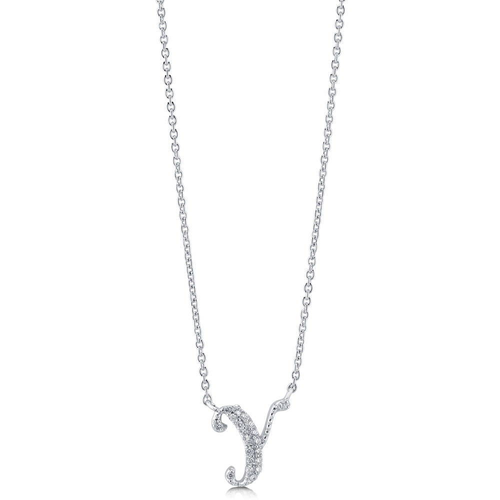 Front view of Initial Letter CZ Necklace in Sterling Silver, Y