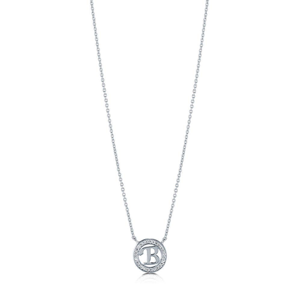 Front view of Initial Letter CZ Necklace in Sterling Silver, B