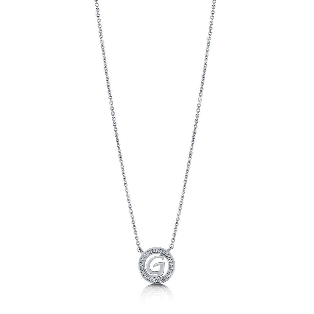 Front view of Initial Letter CZ Necklace in Sterling Silver, G