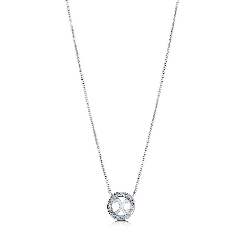 Front view of Initial Letter CZ Necklace in Sterling Silver, X