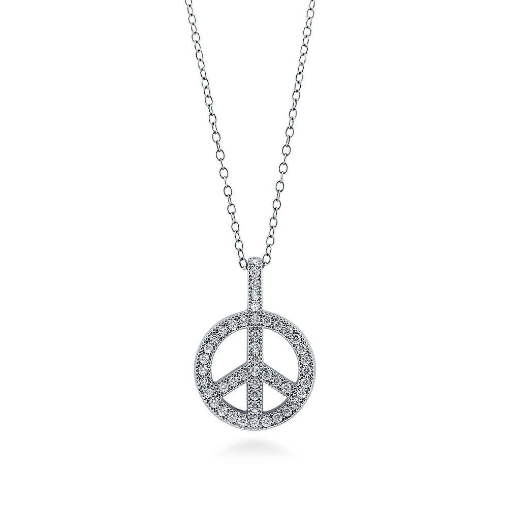 Peace Sign CZ Necklace in Sterling Silver, 1 of 8