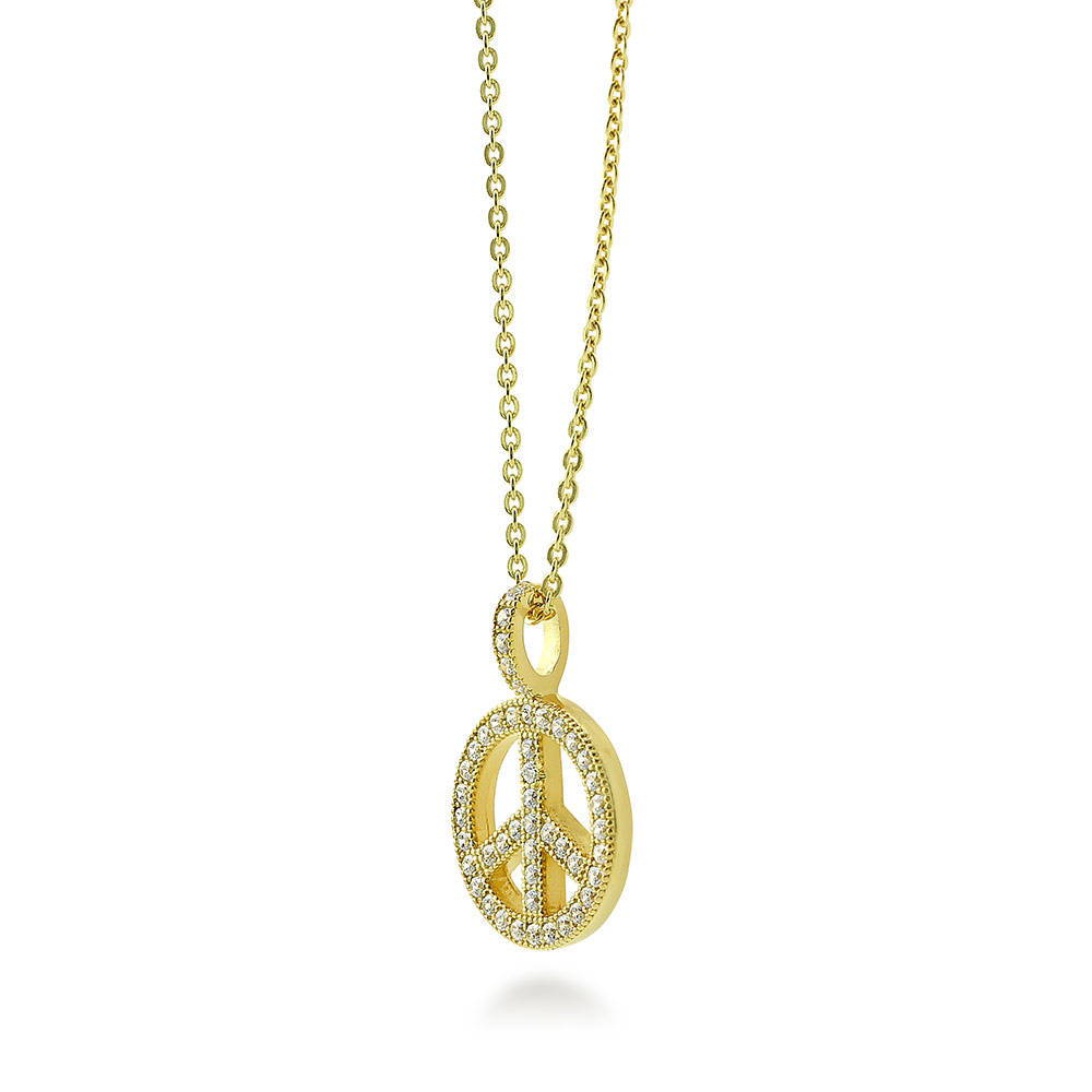 Front view of Peace Sign CZ Necklace in Sterling Silver, 4 of 8