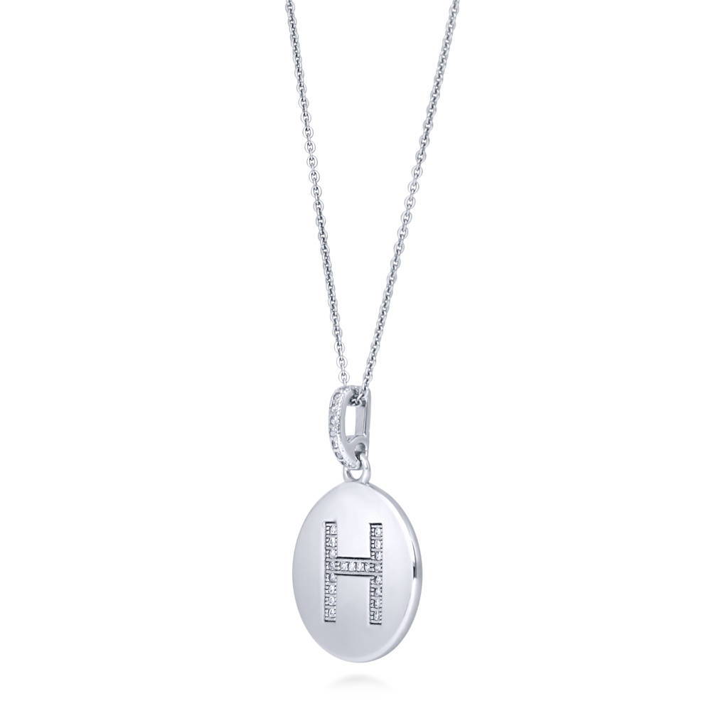 Front view of Initial Letter CZ Necklace in Sterling Silver, H