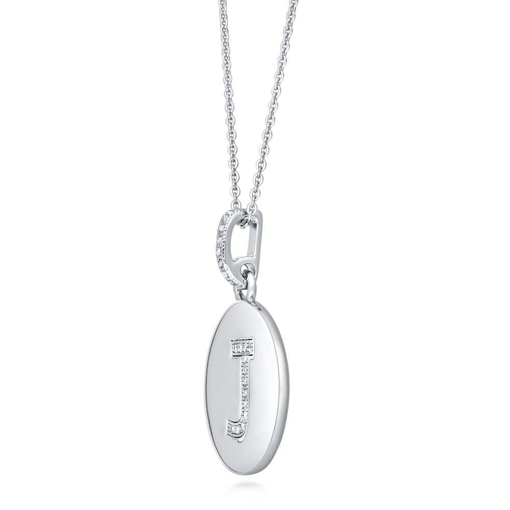 Front view of Initial Letter CZ Necklace in Sterling Silver, J