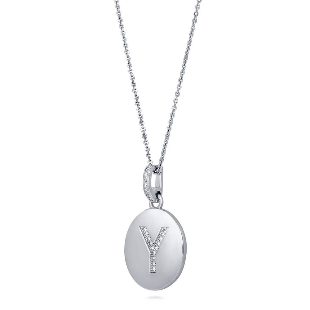 Front view of Initial Letter CZ Necklace in Sterling Silver, Y