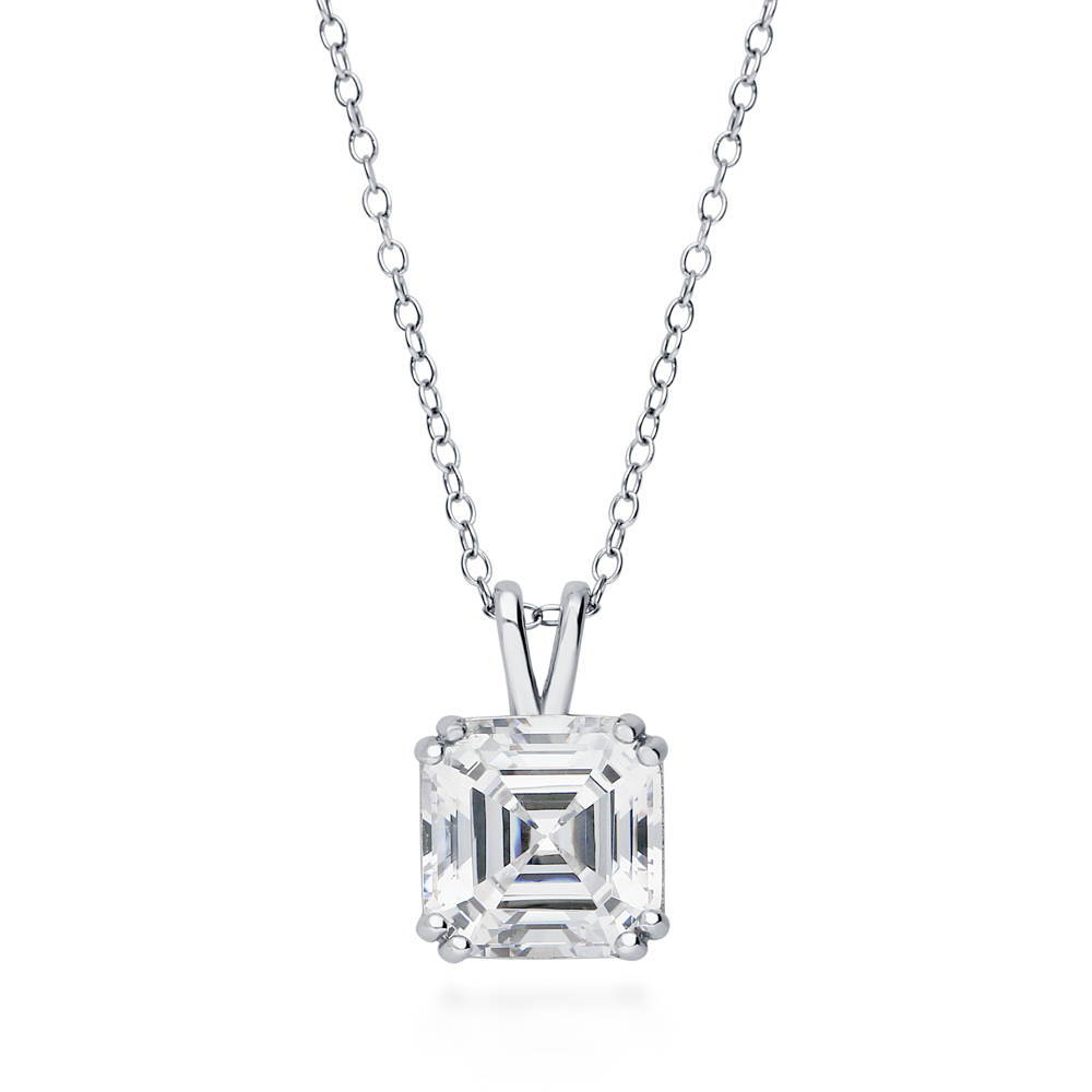 Solitaire Asscher CZ Necklace in Sterling Silver 3ct, 3 of 13