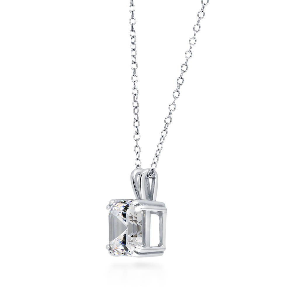 Front view of Solitaire Asscher CZ Necklace in Sterling Silver 3ct, 5 of 13