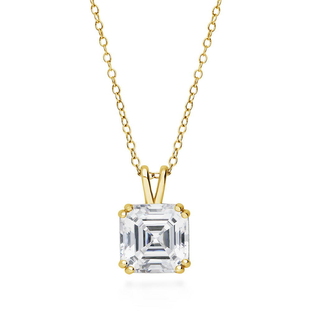 Solitaire Asscher CZ Necklace in Sterling Silver 3ct, 1 of 13