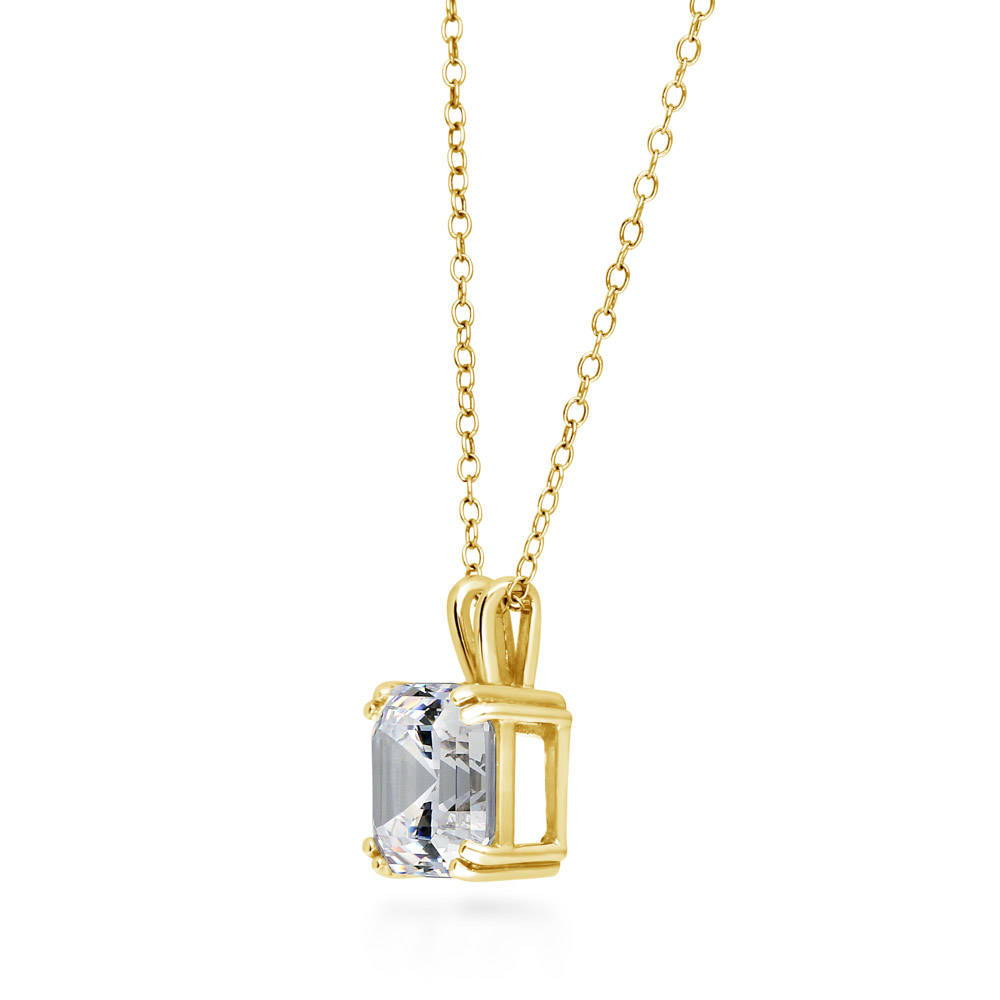 Front view of Solitaire Asscher CZ Necklace in Sterling Silver 3ct, 4 of 13