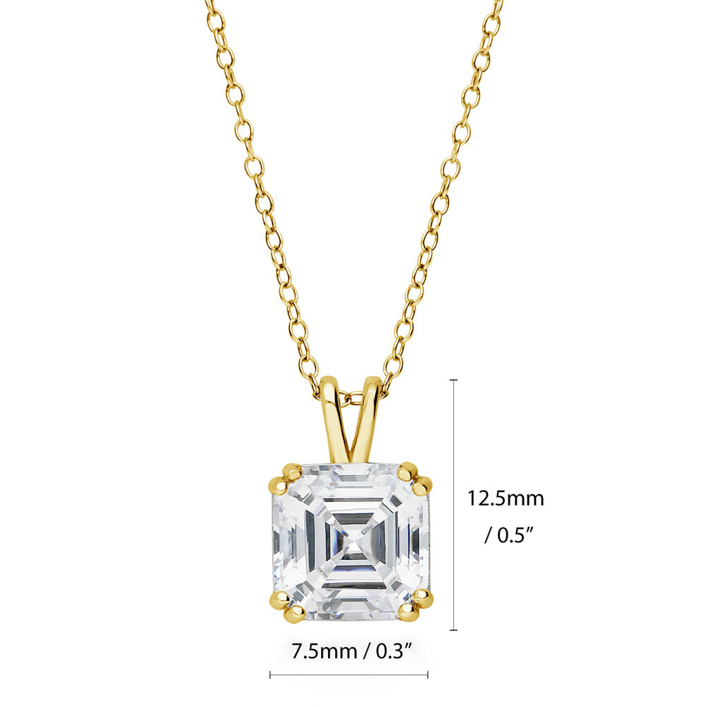 Angle view of Solitaire Asscher CZ Necklace in Sterling Silver 3ct, 6 of 13