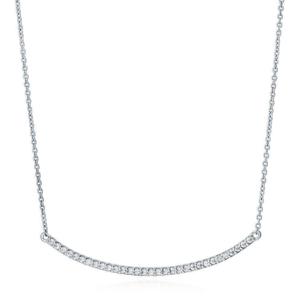 Bar CZ Pendant Necklace in Sterling Silver, Rhodium Plated