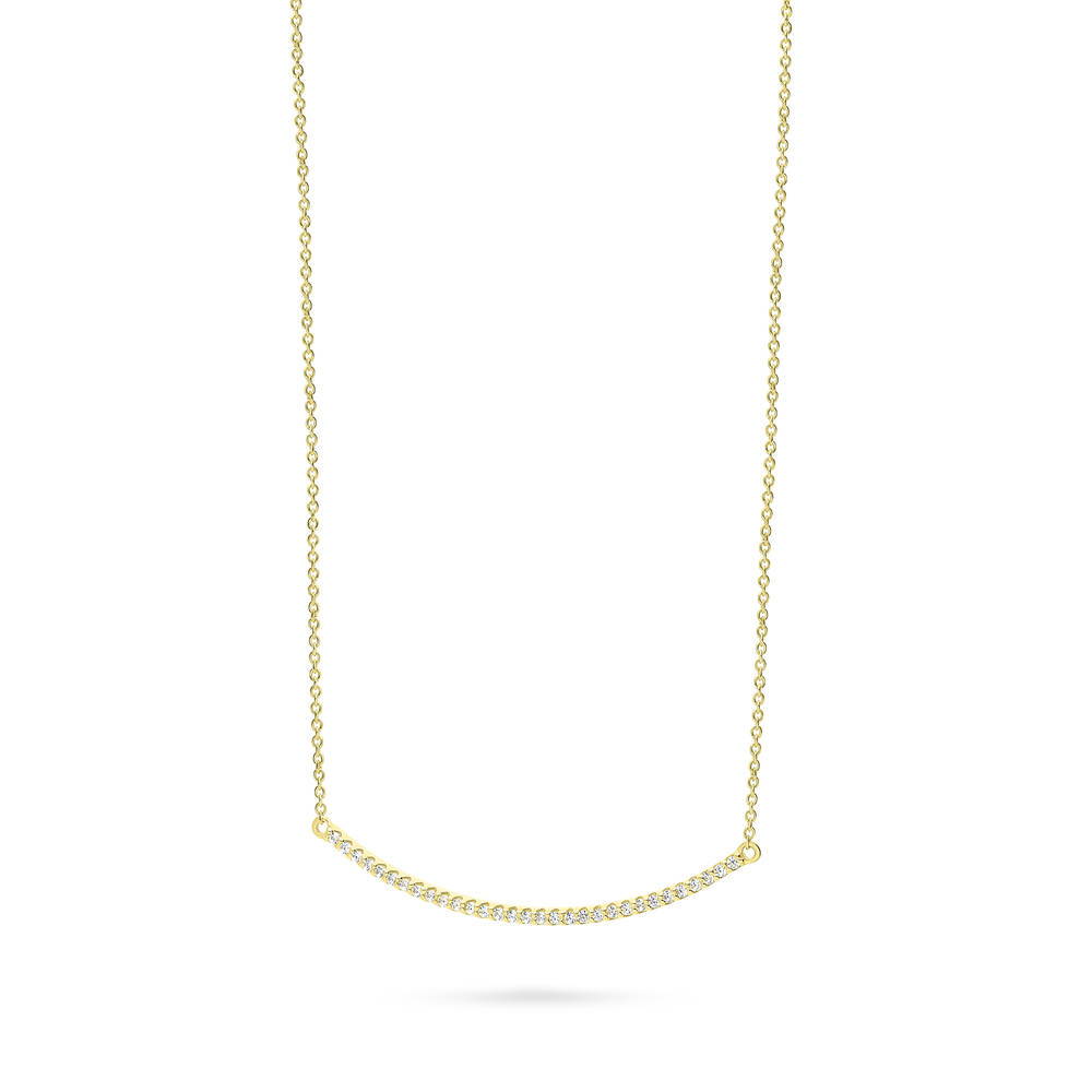 Angle view of Bar CZ Pendant Necklace in Sterling Silver, Yellow Gold Flashed