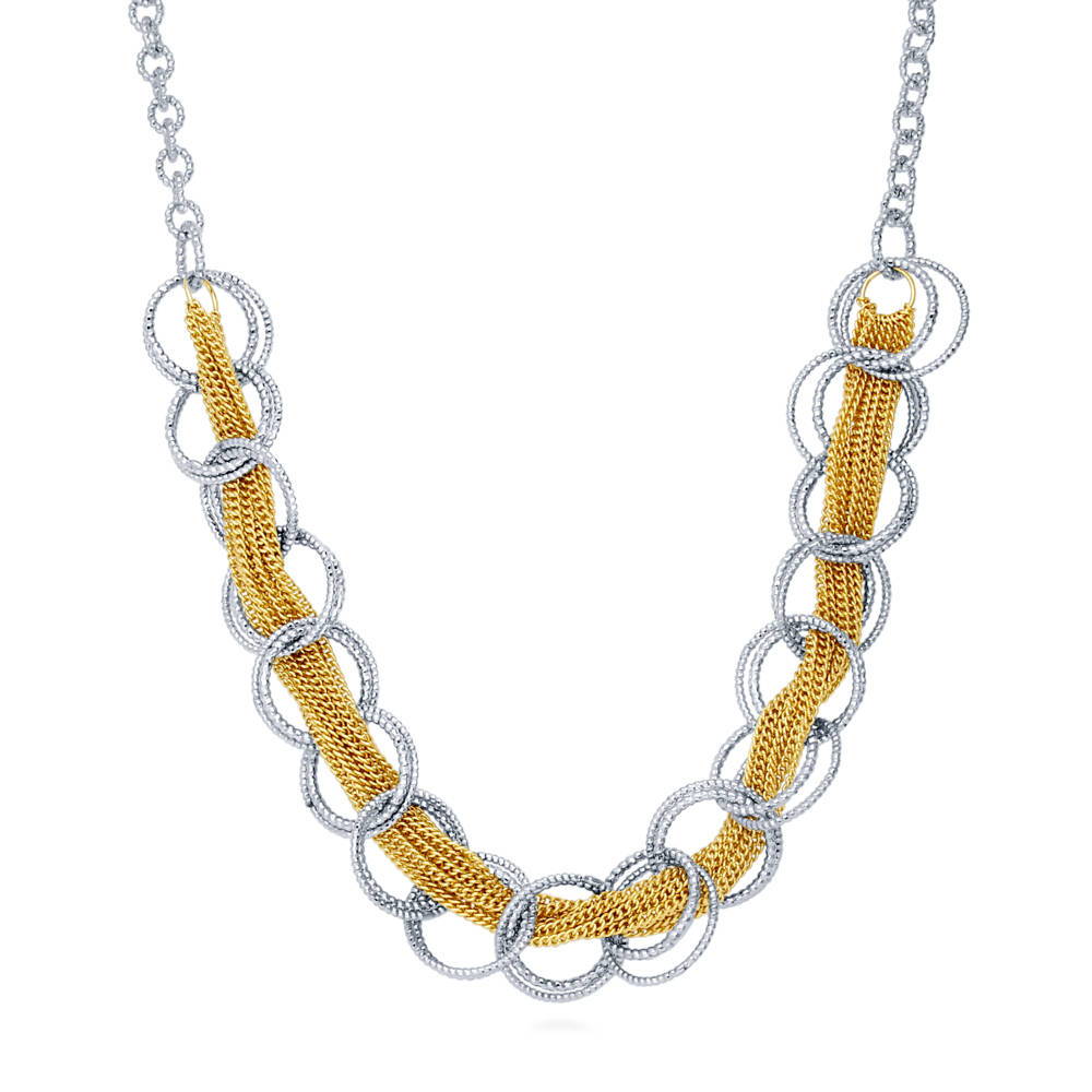 Open Circle Statement Necklace in Brass, Gold-Tone And Silver-Tone