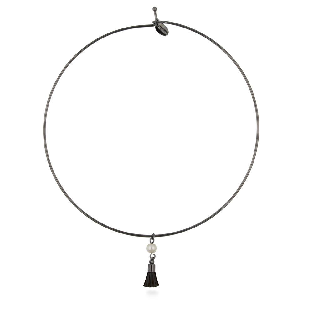 Front view of Tassel Imitation Pearl Choker, 9 of 12