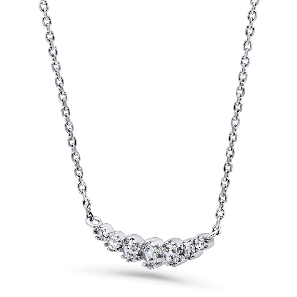 Front view of Graduated Bubble CZ Necklace in Sterling Silver, 5 of 10