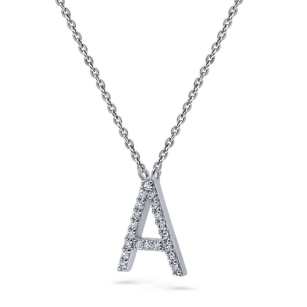 Front view of Initial Letter CZ Necklace in Sterling Silver, A