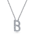 Front view of Initial Letter CZ Necklace in Sterling Silver, B