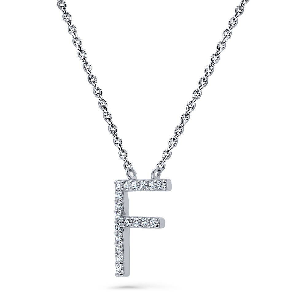 Front view of Initial Letter CZ Necklace in Sterling Silver, F