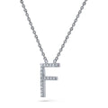 Front view of Initial Letter CZ Necklace in Sterling Silver, F