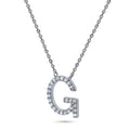 Front view of Initial Letter CZ Necklace in Sterling Silver, G