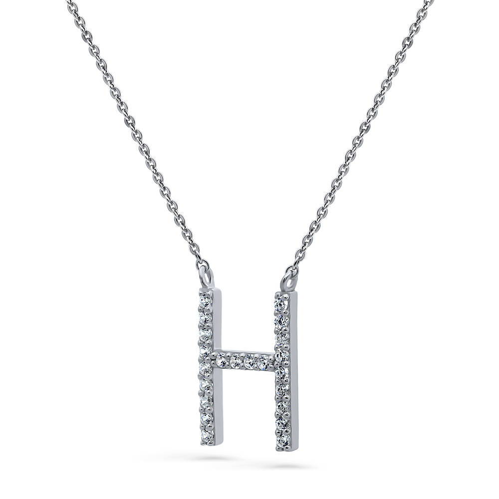 Front view of Initial Letter CZ Necklace in Sterling Silver, H