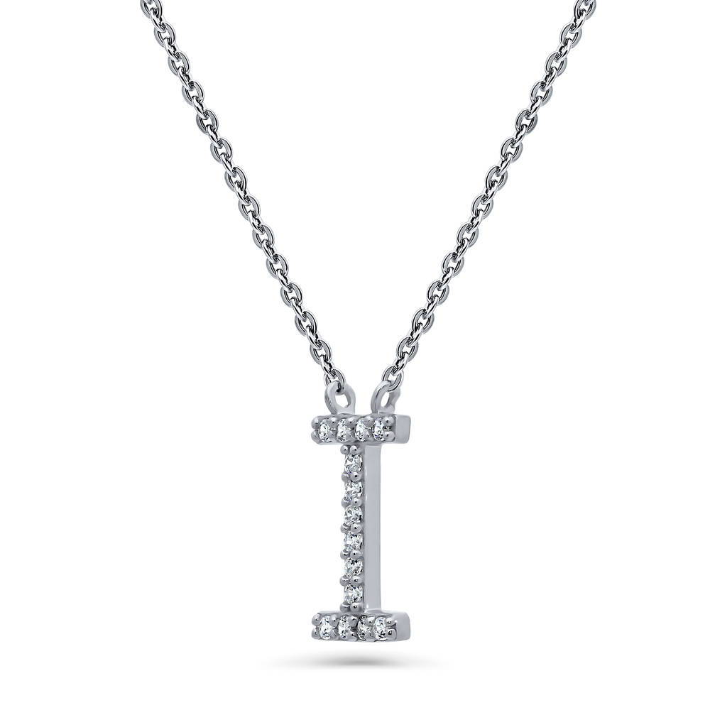 Front view of Initial Letter CZ Necklace in Sterling Silver, I