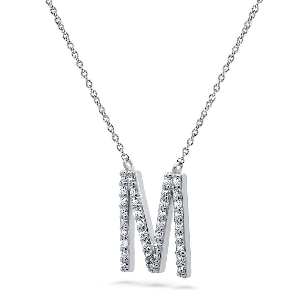 Front view of Initial Letter CZ Necklace in Sterling Silver, M