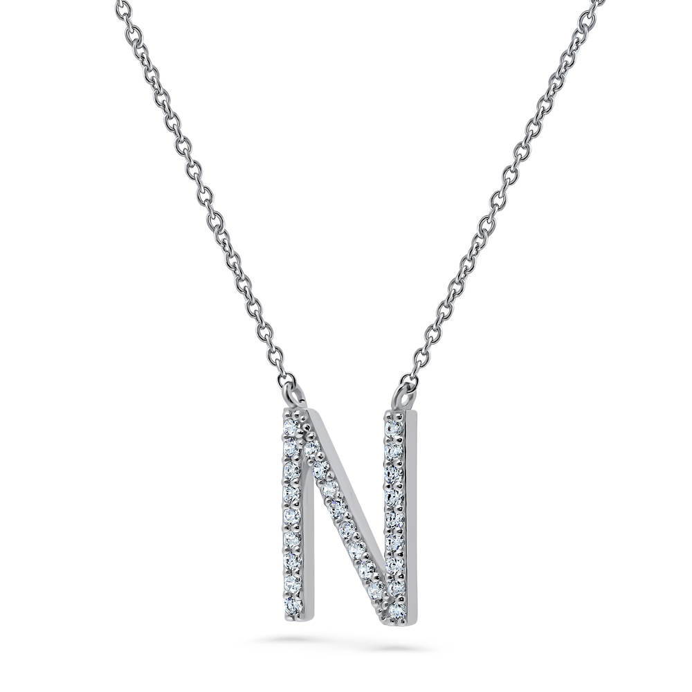 Front view of Initial Letter CZ Necklace in Sterling Silver, N