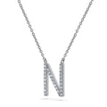 Front view of Initial Letter CZ Necklace in Sterling Silver, N