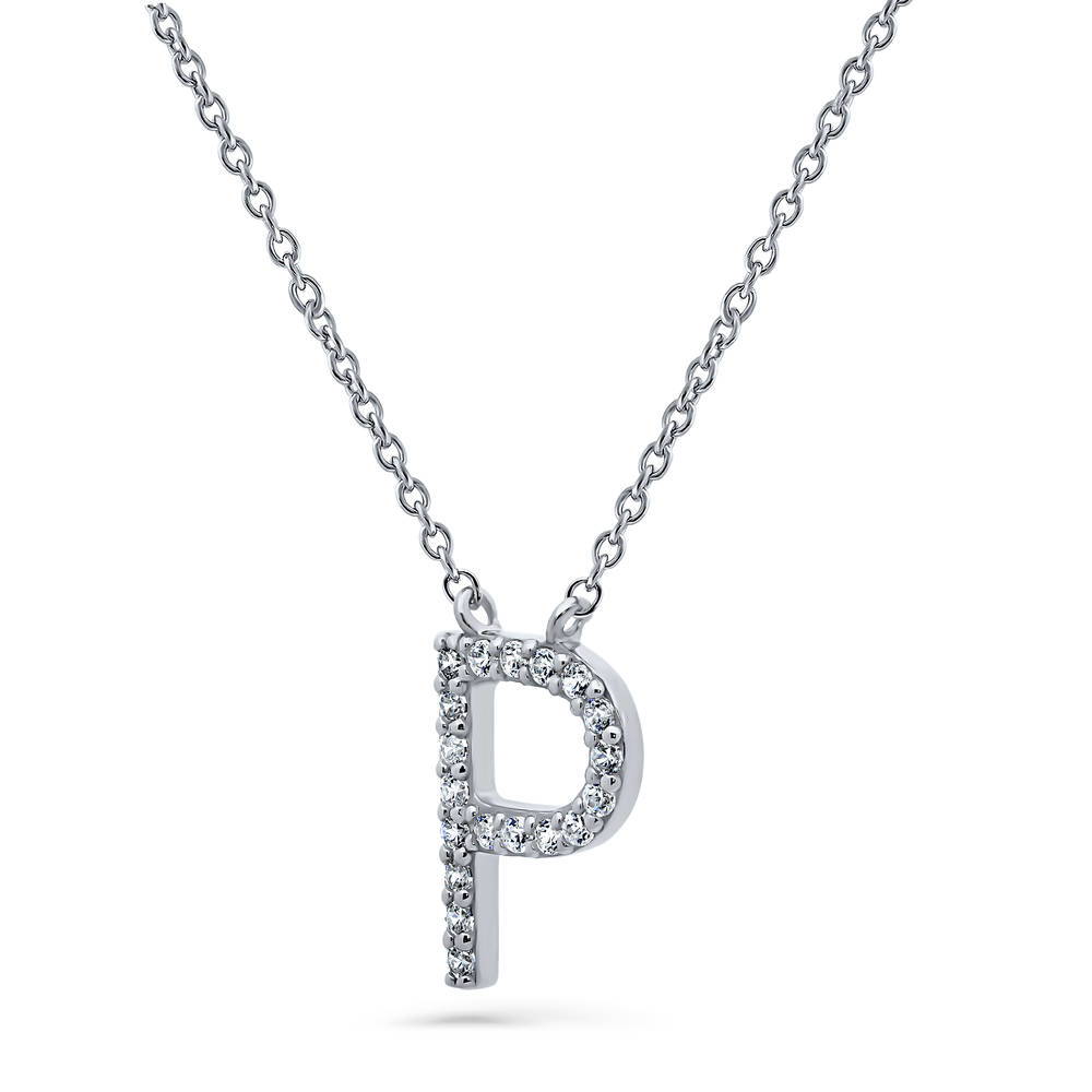 Front view of Initial Letter CZ Necklace in Sterling Silver, P