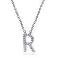 Front view of Initial Letter CZ Necklace in Sterling Silver, R