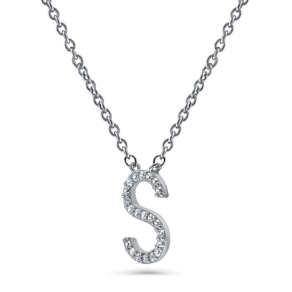 Front view of Initial Letter CZ Necklace in Sterling Silver, S