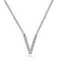 Front view of Initial Letter CZ Necklace in Sterling Silver, V