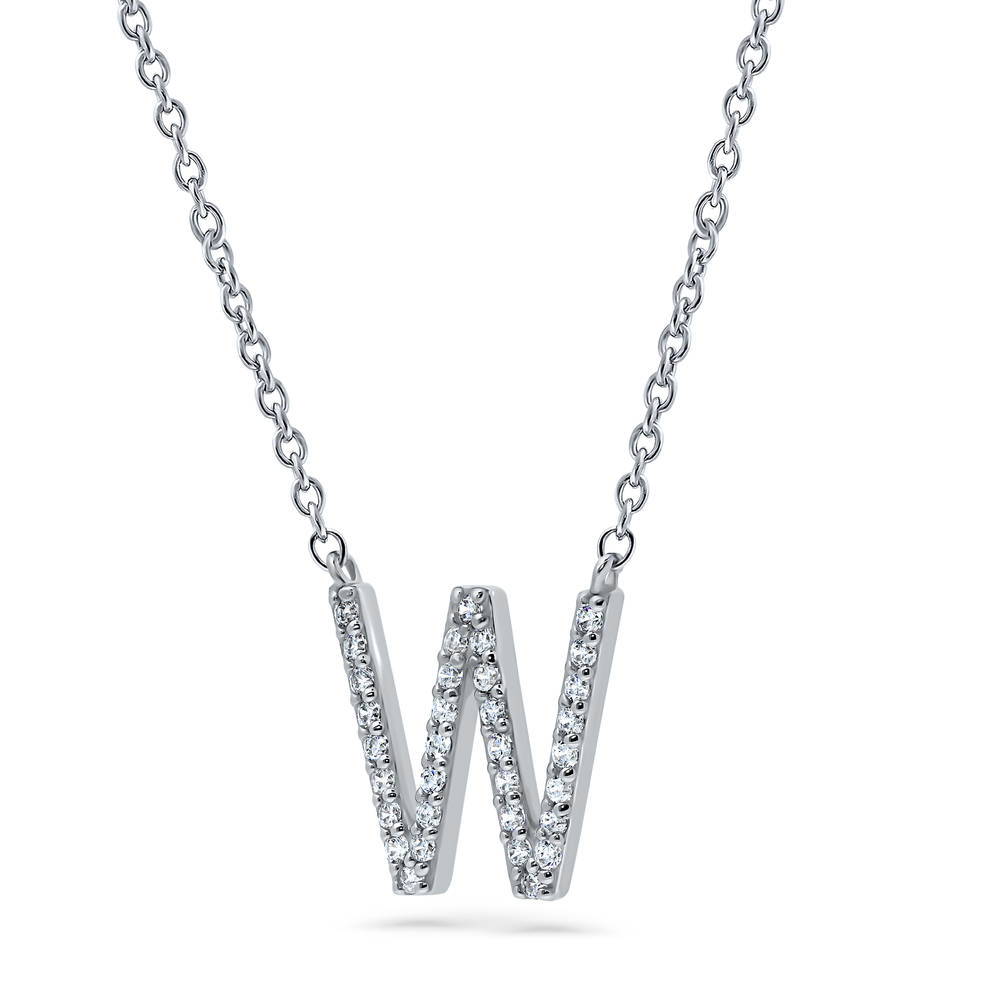 Front view of Initial Letter CZ Necklace in Sterling Silver, W