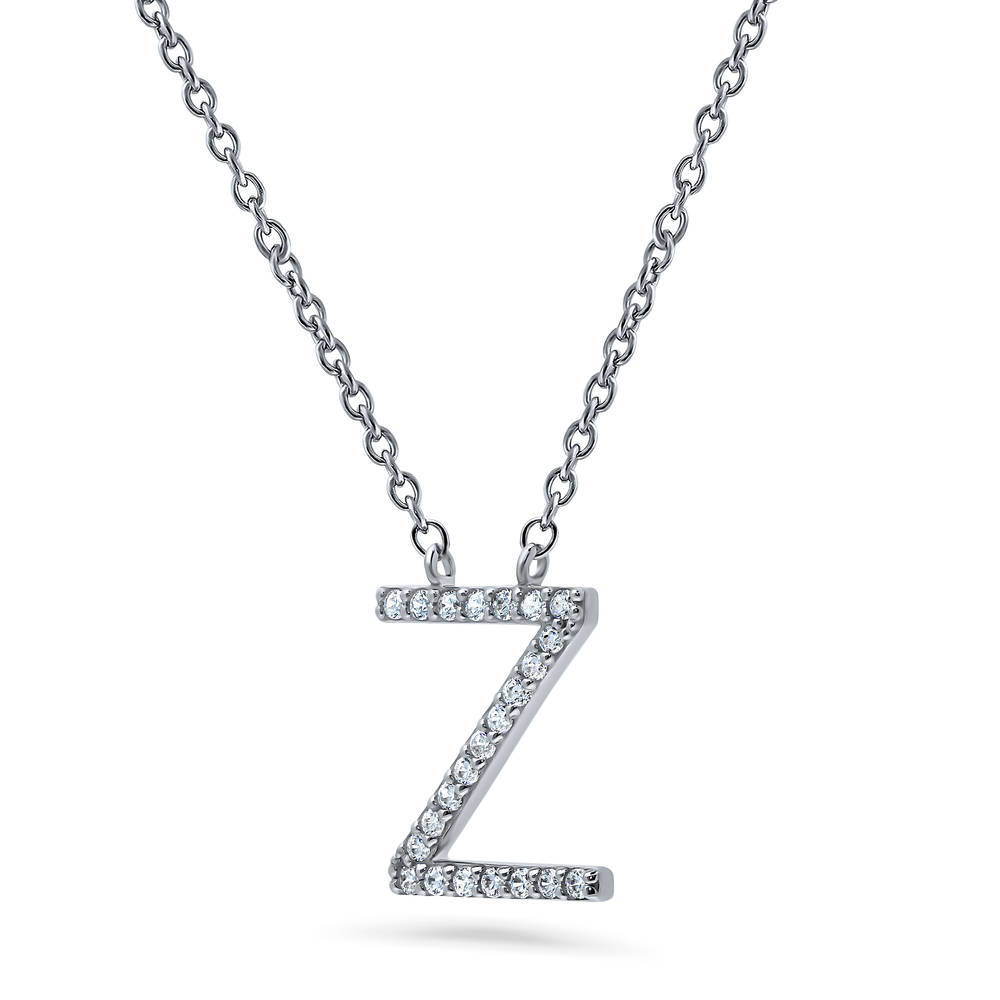 Front view of Initial Letter CZ Necklace in Sterling Silver, Z