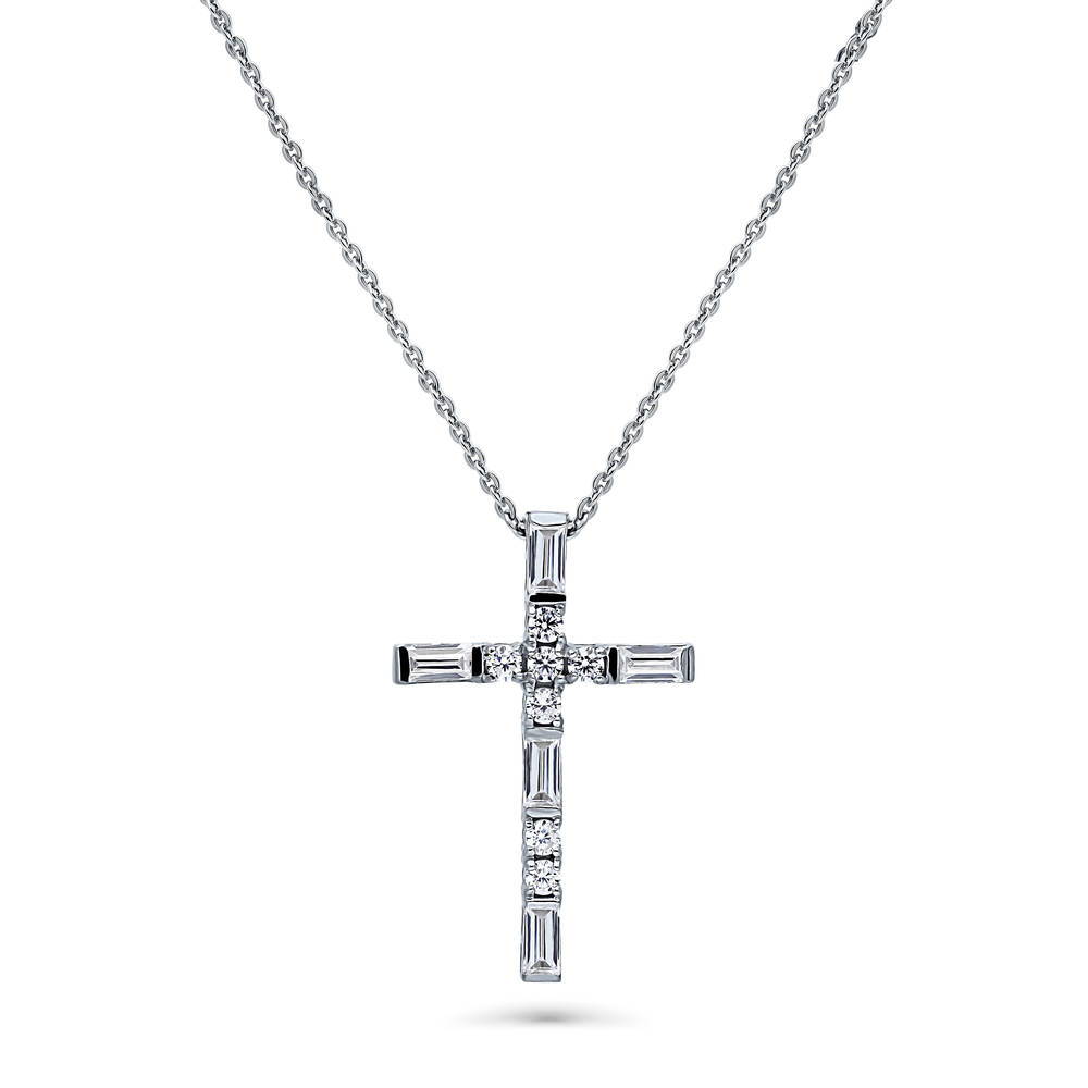 S925 Rhodium Finish Small CZ Cross store Pendant.