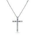 Cross CZ Pendant Necklace in Sterling Silver, Rhodium Plated