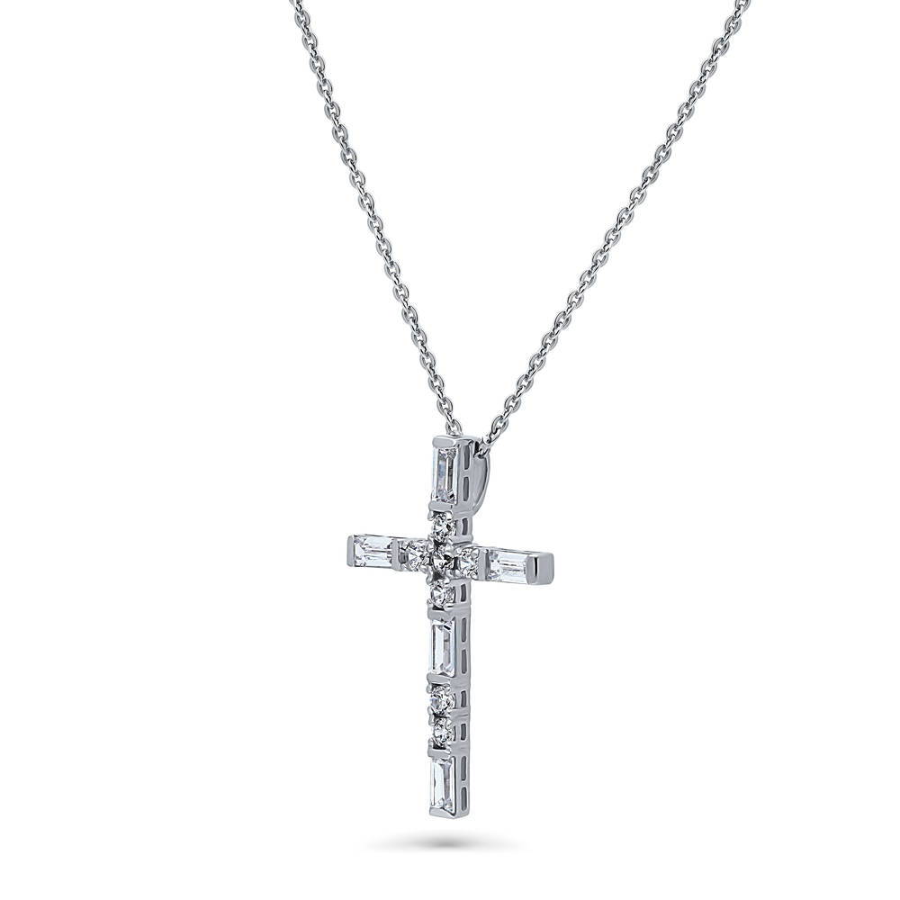 Front view of Cross CZ Pendant Necklace in Sterling Silver, 4 of 9