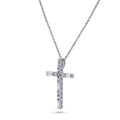 Front view of Cross CZ Pendant Necklace in Sterling Silver, Rhodium Plated