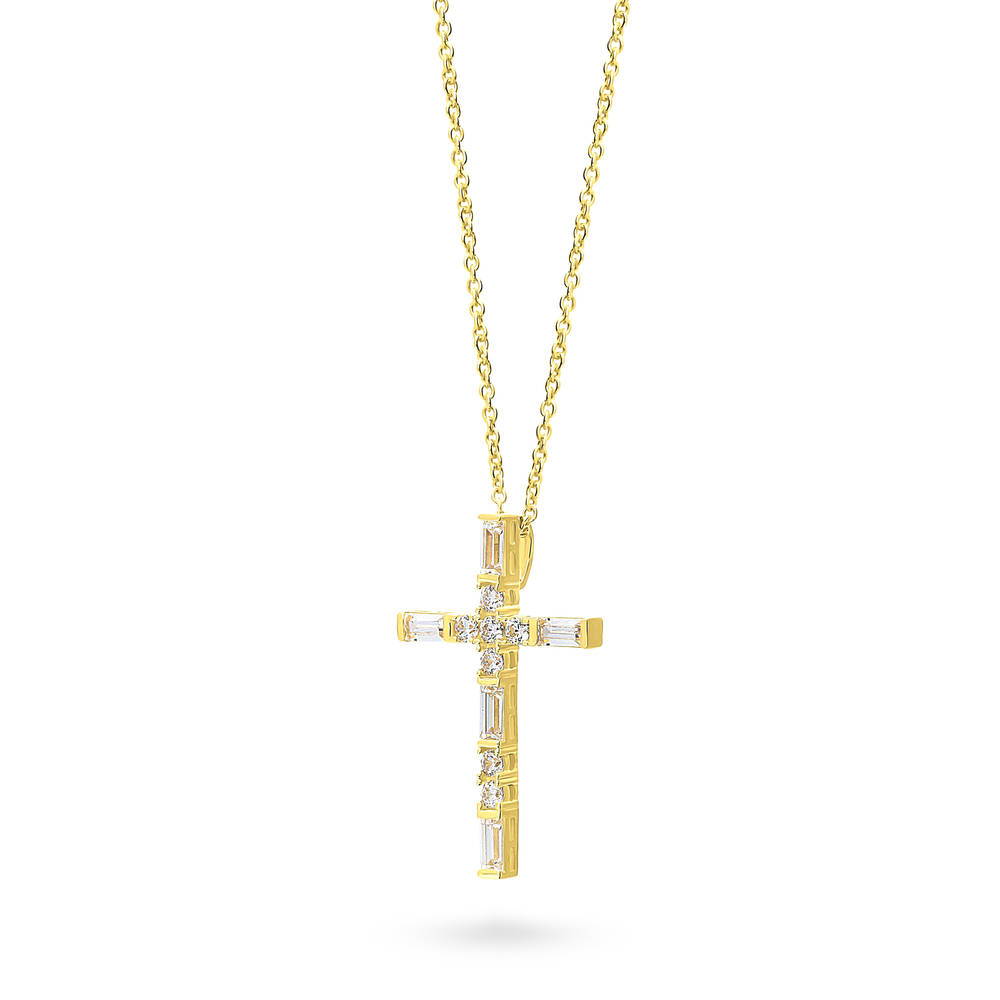 Front view of Cross CZ Pendant Necklace in Sterling Silver, 3 of 9