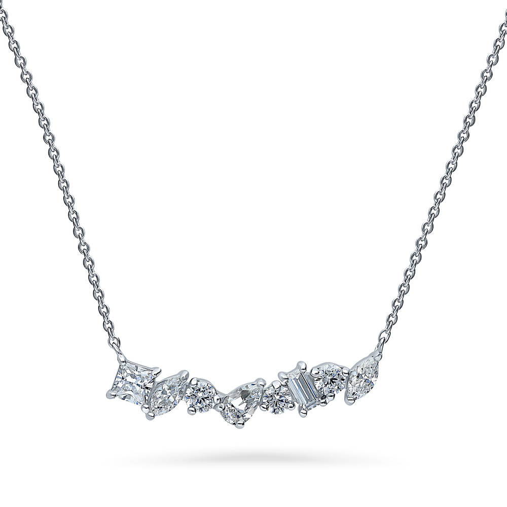 Cluster Bar CZ Necklace in Sterling Silver, Clear