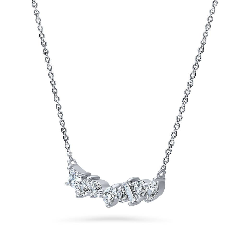 Front view of Cluster Bar CZ Necklace in Sterling Silver