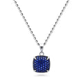 Square CZ Necklace and Earrings in Sterling Silver, Blue Color