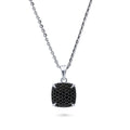 Square CZ Necklace and Earrings in Sterling Silver, Black Color