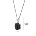 Front view of Square CZ Necklace and Earrings in Sterling Silver, Black Color