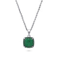 Square CZ Necklace and Earrings in Sterling Silver, Green Color